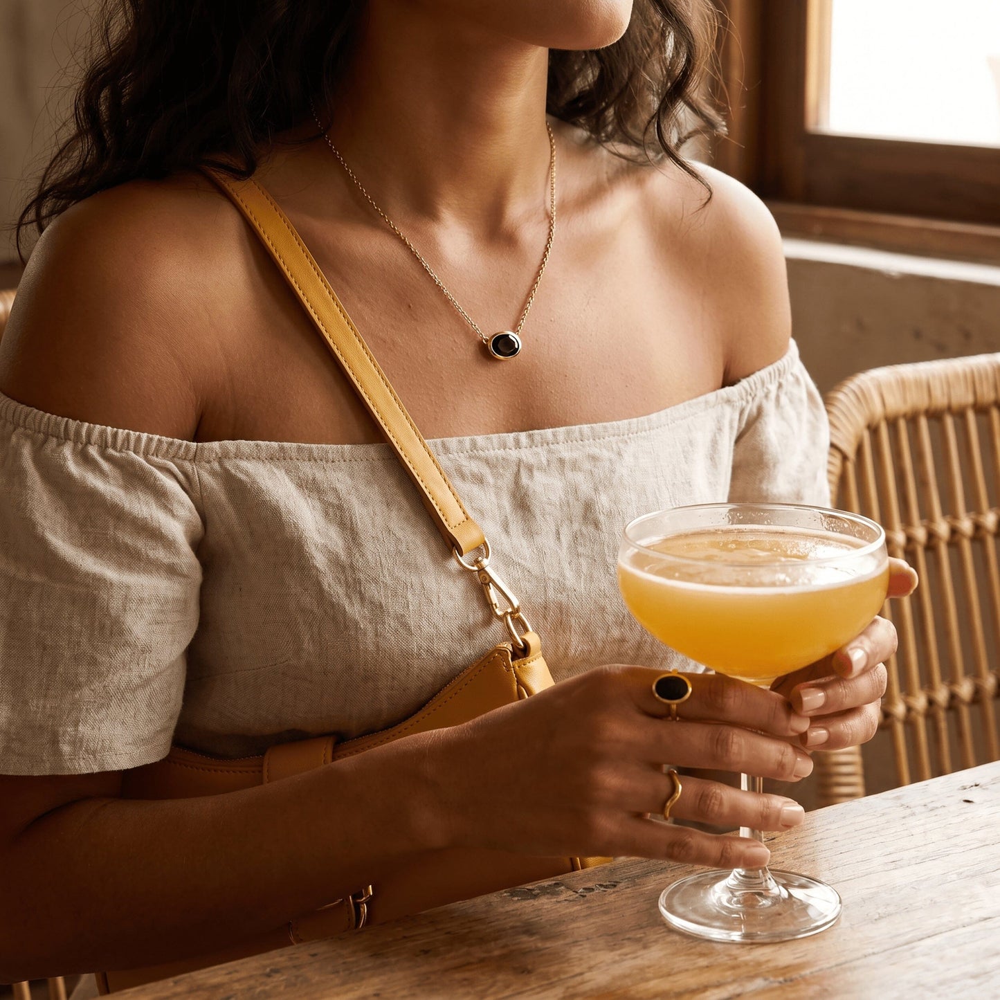 Black Obsidian Necklace - Skin-Touch - yellow gold worn lifestyle