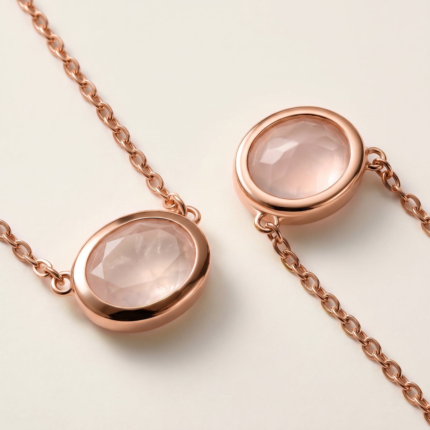 Rose Quartz Necklace - Skin-Touch, rose gold detail