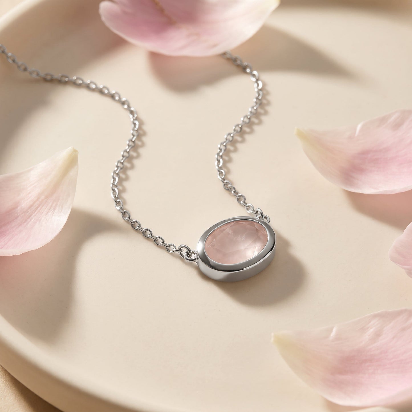 Rose Quartz Necklace - Skin-Touch, silver flatlay