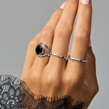 Black Obsidian Black Spinel Harlow rings on hand - silver