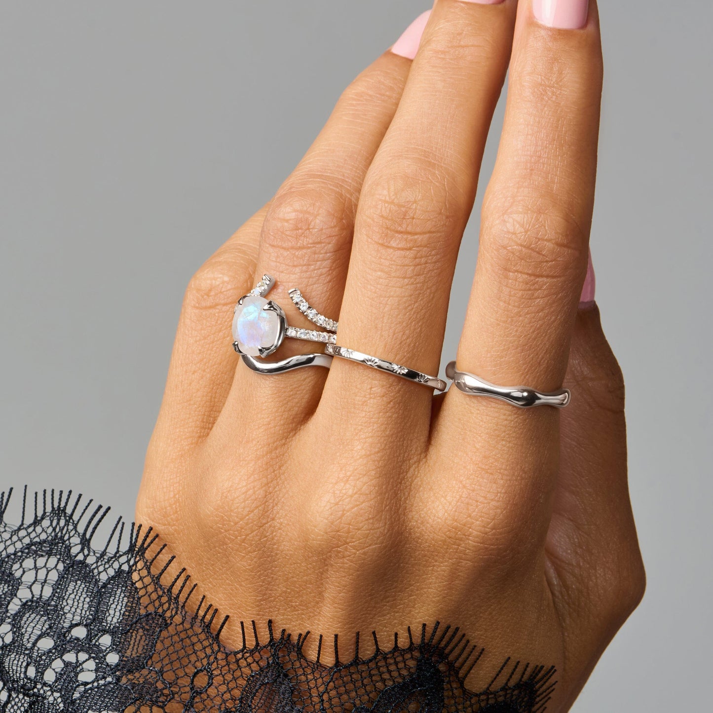 Moonstone Harlow Infinite Waves Rings - sterling silver worn