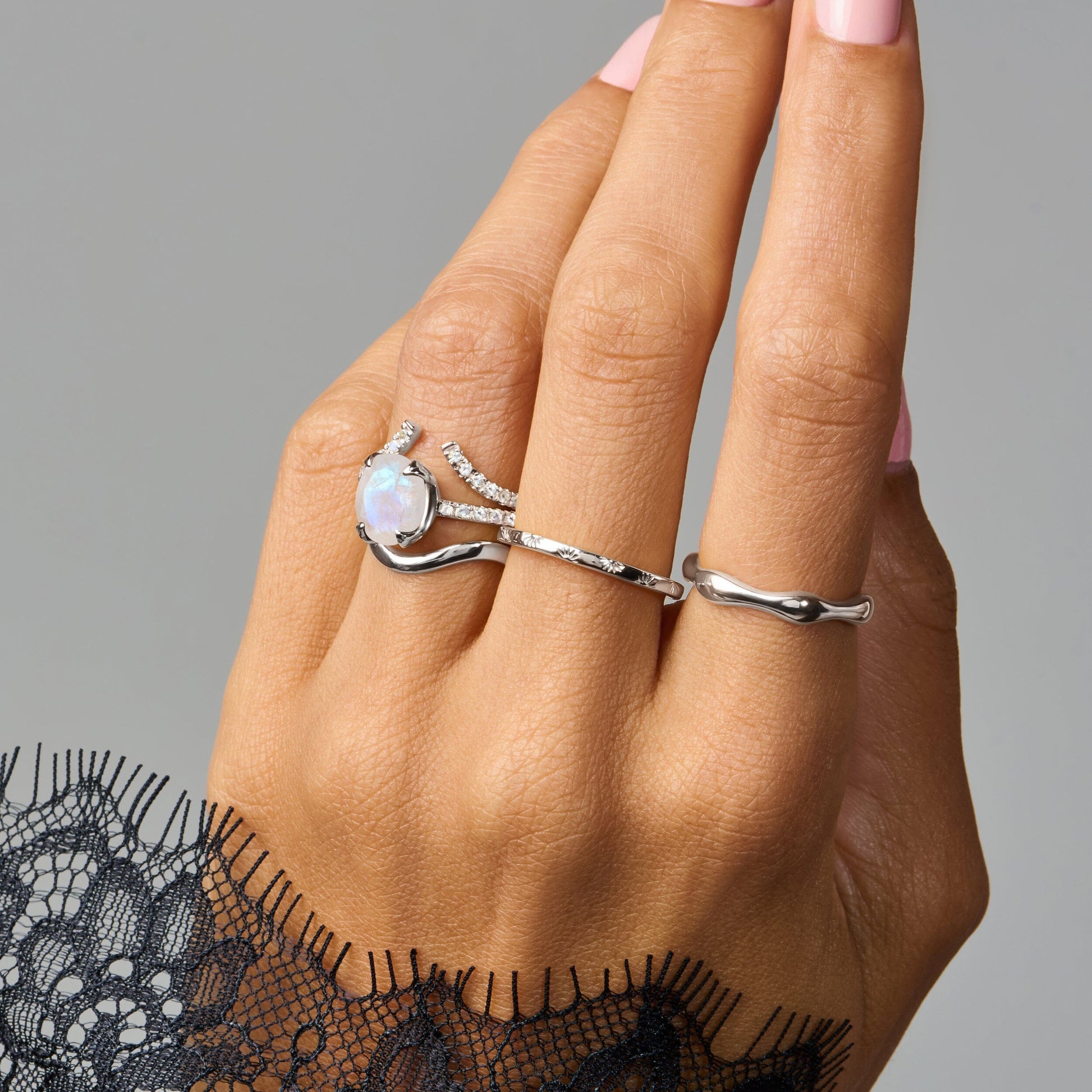 Moonstone Harlow Infinite Waves Rings - sterling silver worn