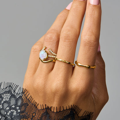 Moonstone Harlow Infinite Waves Rings - yellow gold vermeil worn