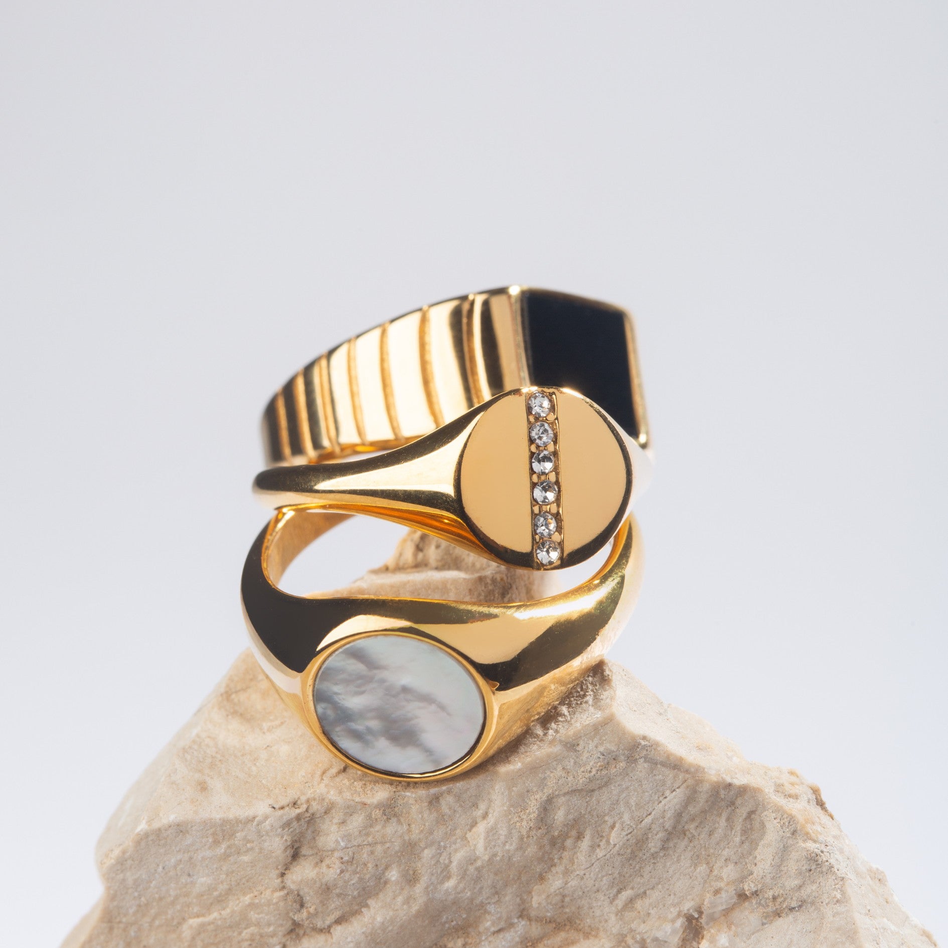 Mother Of Pearl Ring - gold stack